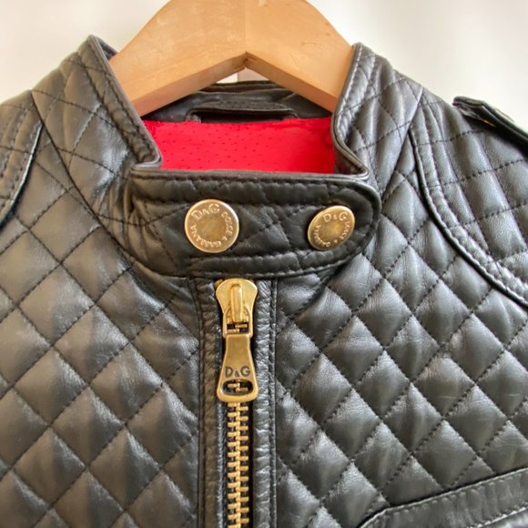 Dolce & Gabbana quilted black leather motorcycle bomber jacket sz IT 40 US 4 - Picture 3 of 11